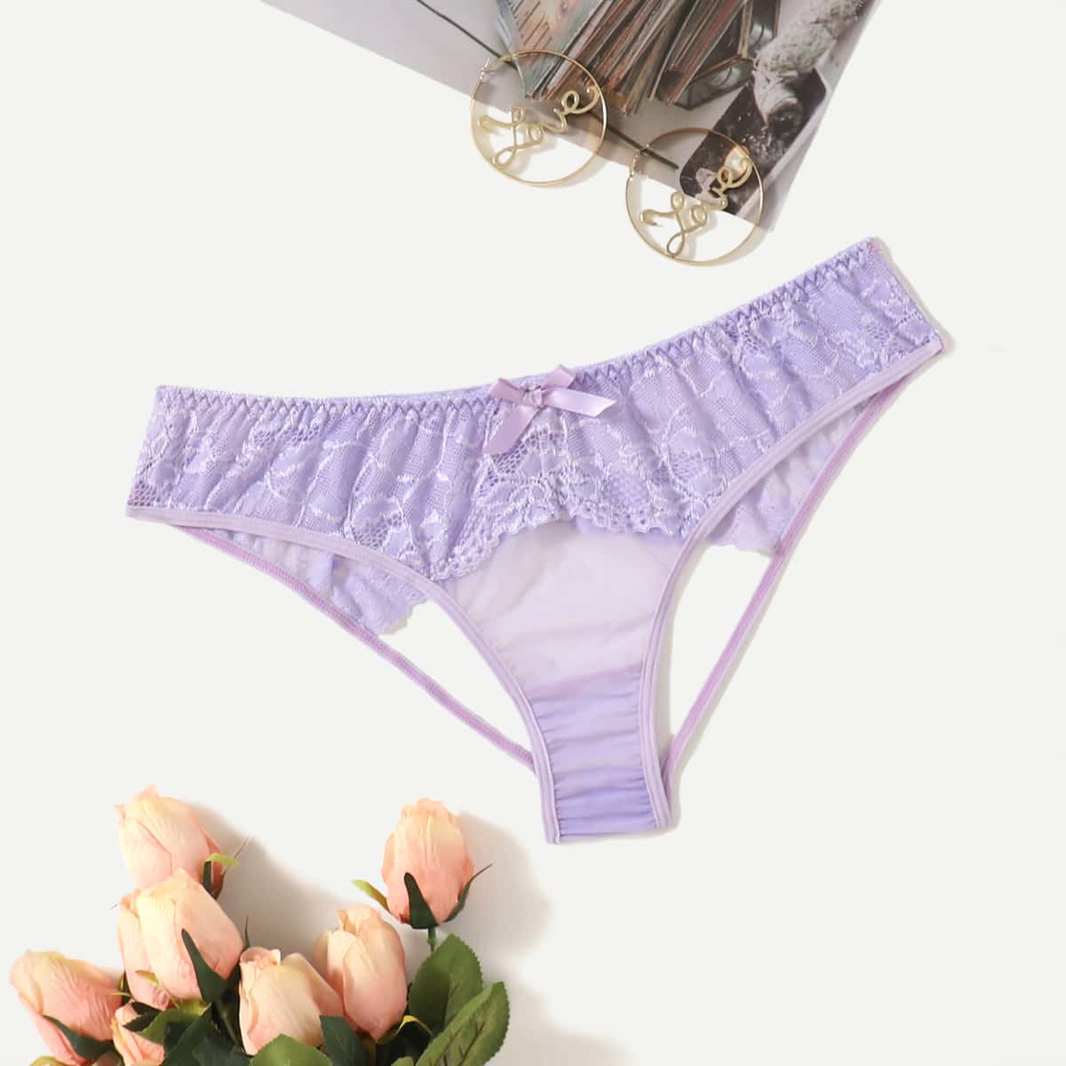 

Plus Contrast Lace Cut-out Panty, Lilac purple