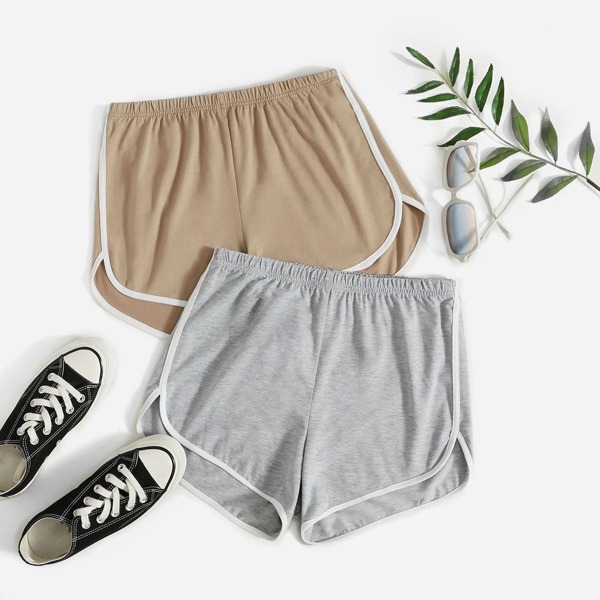

2pcs Contrast Binding Lounge Shorts, Multicolor