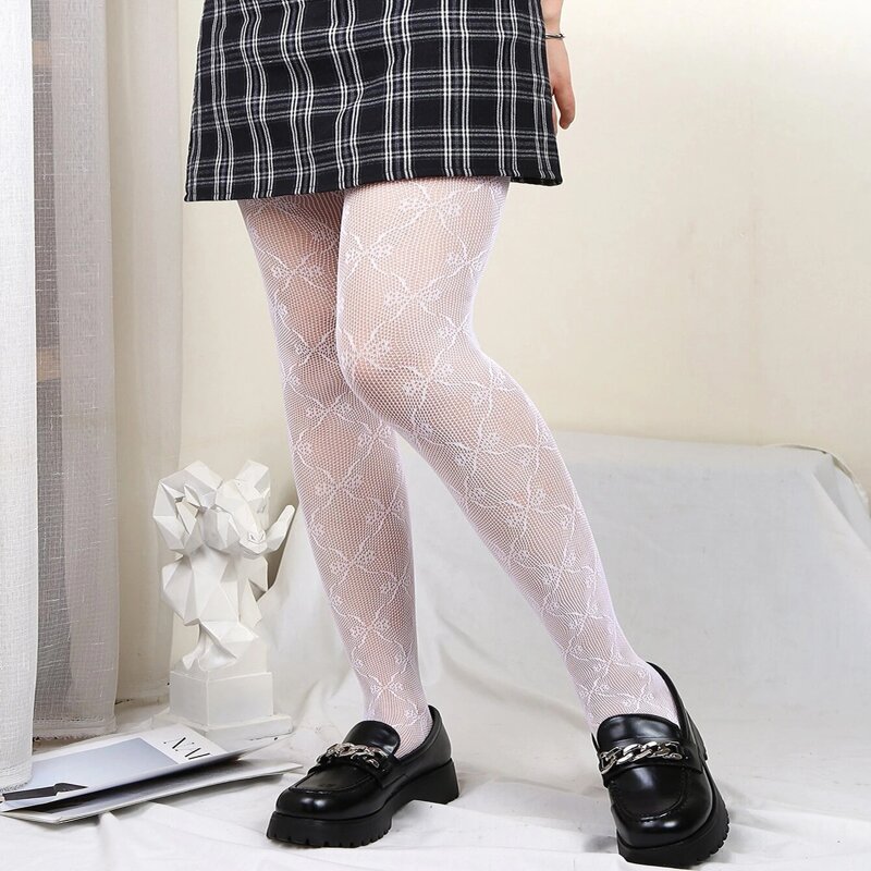 

Bow Pattern Fishnet Tights, White