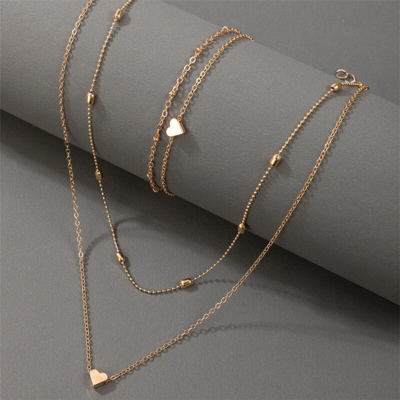 

1pc Heart Design Necklace & 1pc Chain Anklet, Gold