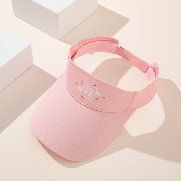 

Chinese Character Print Visor Hat, Pink