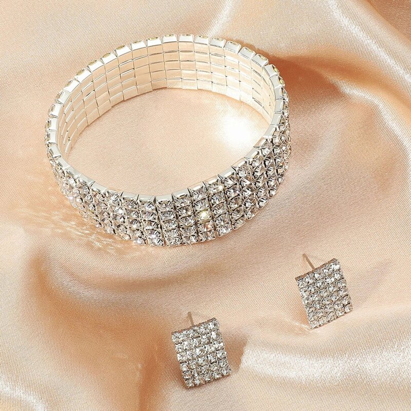 

1pc Rhinestone Bracelet & 2pcs Earrings, Silver