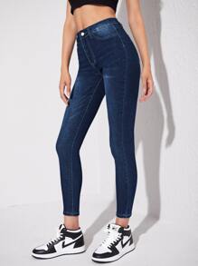 Quần jean Nút Dây kéo - Rửa tối - Xem 3