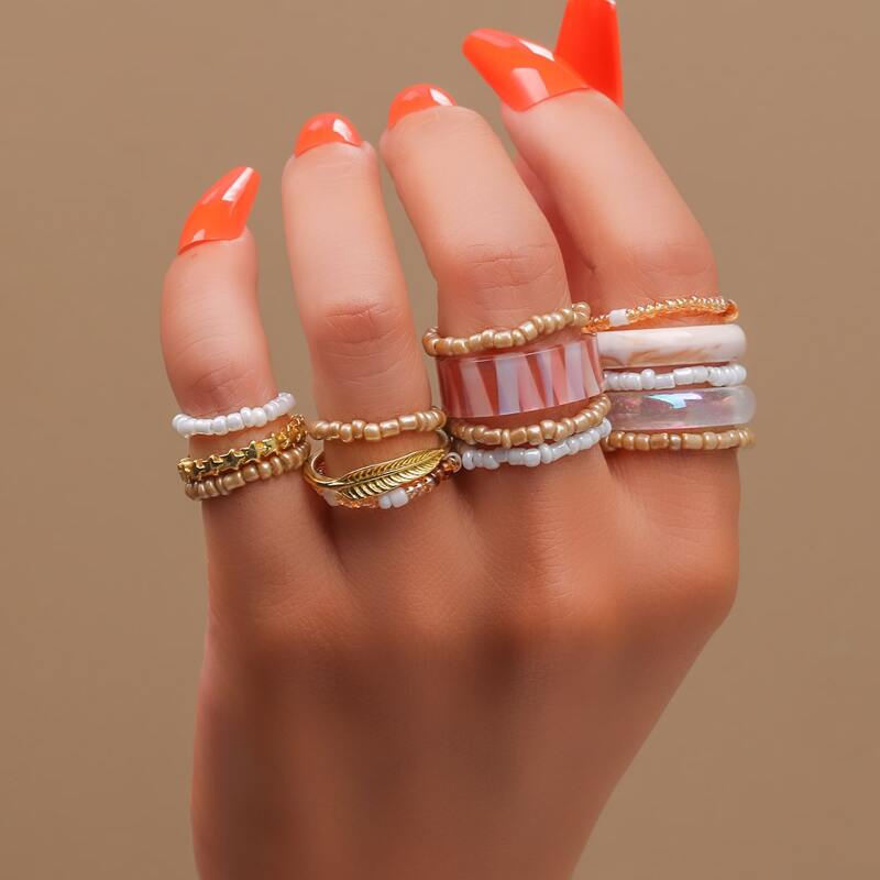 

15pcs Star & Leaf Ring, Multicolor