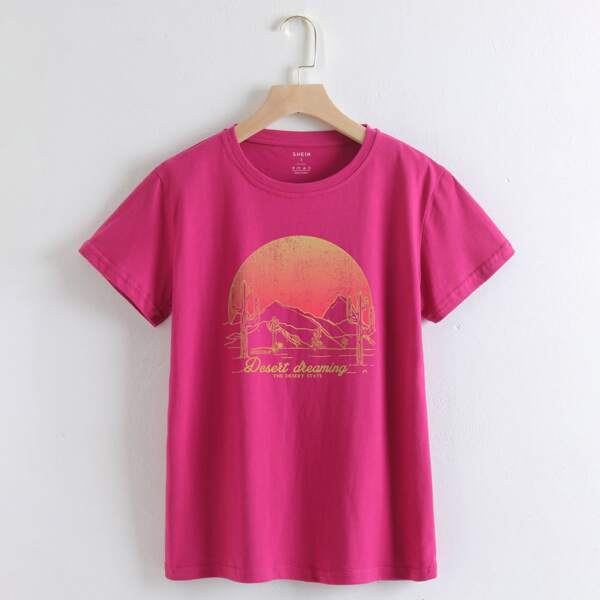 

Cactus & Letter Graphic Tee, Red violet