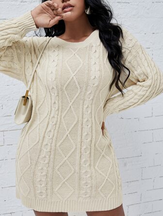 Plus Argyle Textured Drop Shoulder Sweater Dress