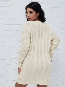 Calvaya Plus Argyle Textured Drop Shoulder Sweater Dress - Apricot - View 2