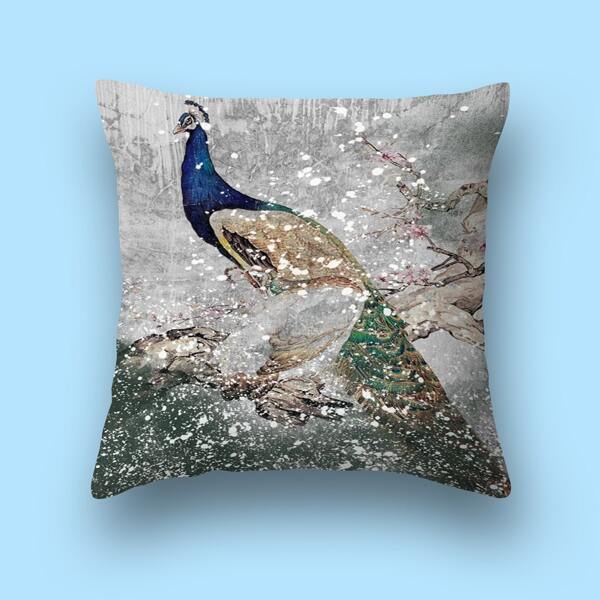 

Peacock Print Cushion Cover Without Filler, Multicolor