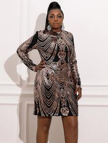 seomiscky Plus Allover Print Sequin Dress