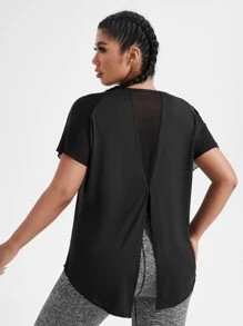 Gameset SHEIN Sport Top deportivo con espalda dividida para mujer talla grande - Negro - Ver 1