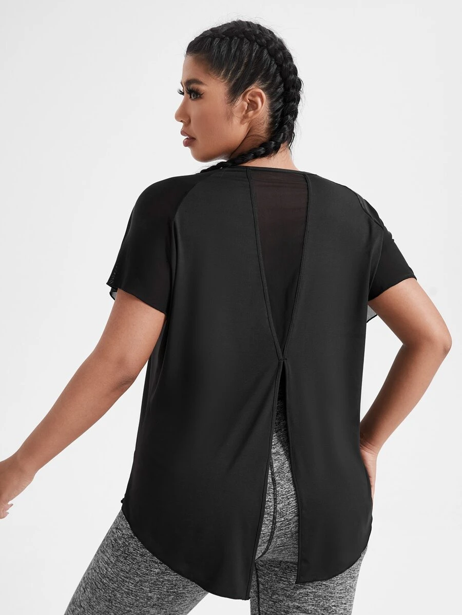 Gameset SHEIN Sport Top deportivo con espalda dividida para mujer talla grande - Negro - Ver 1