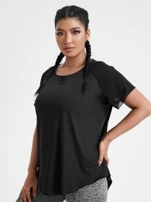 Gameset SHEIN Sport Top deportivo con espalda dividida para mujer talla grande - Negro - Ver 3