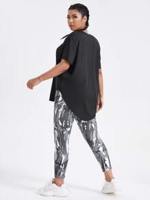 Gameset SHEIN Sport Plus Size High Low Sports Tee With Camo Sports Leggings Workout Women Set - Multicolor - View 2