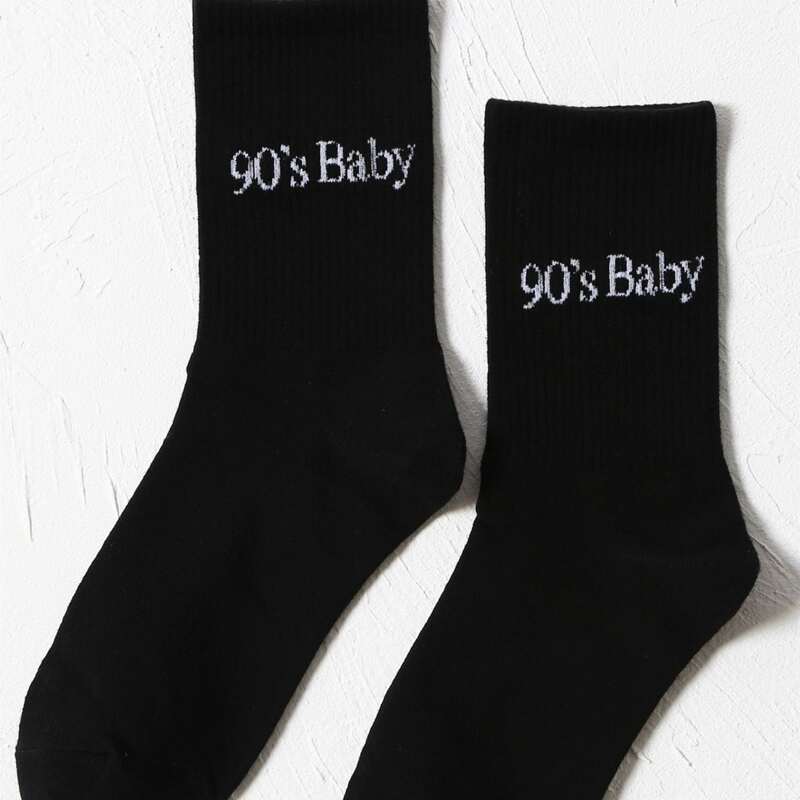 

Letter Graphic Crew Socks, Black