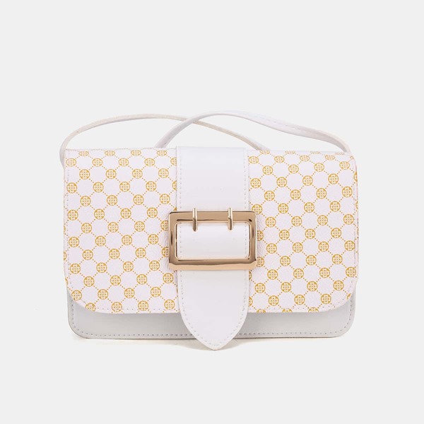 

Buckle Detail Geometric Pattern Flap Square Bag, White