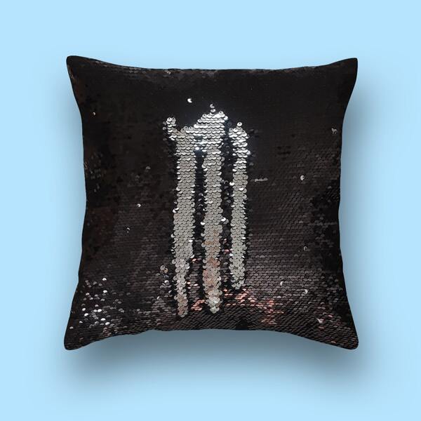 

Sequins Decor Cushion Cover Without Filler, Black and white