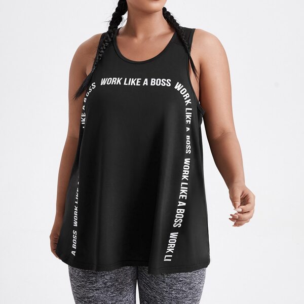 

Plus Letter Graphic Sports Tank Top, Black
