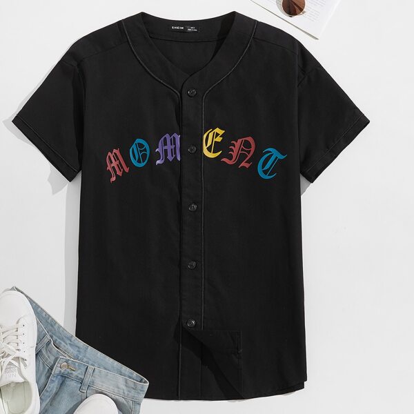 

Men Letter Graphic Contrast Seam Shirt, Black
