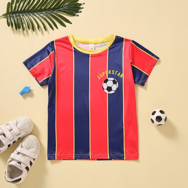 

Boys 1pc Block Striped Football Print Tee, Multicolor