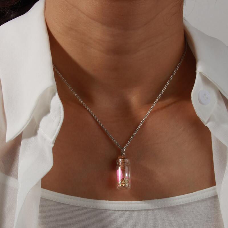 

Bottle Pendant Chain Necklace, Hot pink