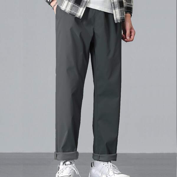 

Men Solid Slant Pocket Tapered Pants, Dark grey