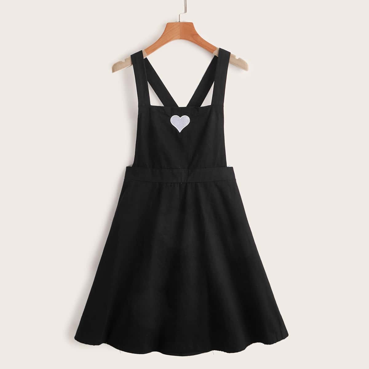 

Heart Embroidery Pinafore Dress, Black