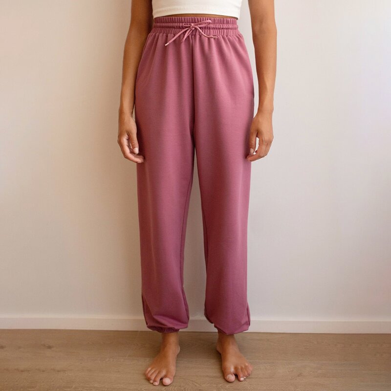 

Solid Drawstring Waist Joggers, Red violet