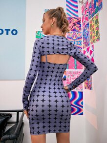 幾何印花吊帶緊身連衣裙和短上衣 - 紫羅蘭色 - 查看 2
