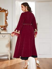 Al Najma Burgundy Red Plus Glitter Fringe Trim Kimono - Burgundy - View 2