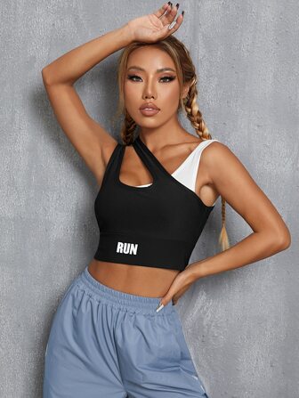 Canotta sportiva con grafica lettera cut out