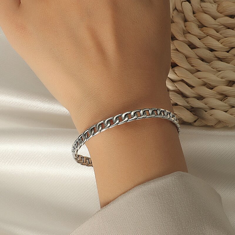 

Chain Design Cuff Bracelet, Silver