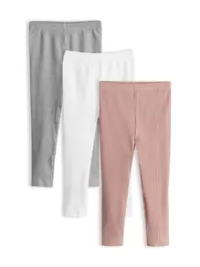 SHEIN Young Girl 3pcs Solid Rib Knit Leggings - Multicolor - View 1