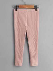 SHEIN Young Girl 3pcs Solid Rib Knit Leggings - Multicolor - View 2