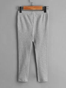 SHEIN Young Girl 3pcs Solid Rib Knit Leggings - Multicolor - View 5