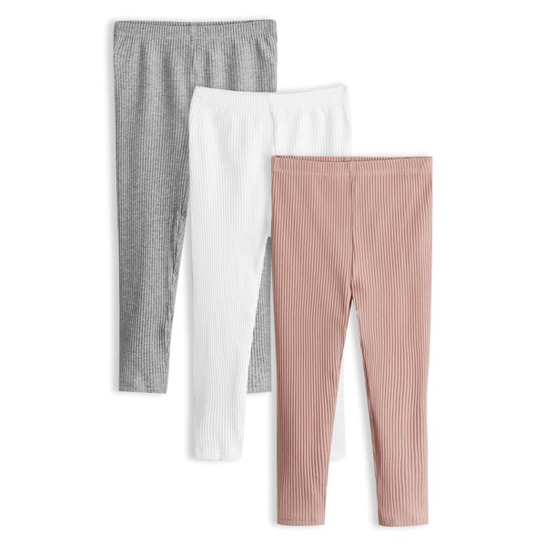 

3шт Однотонные трикотажные леггинсы для девочек, Многоцветный