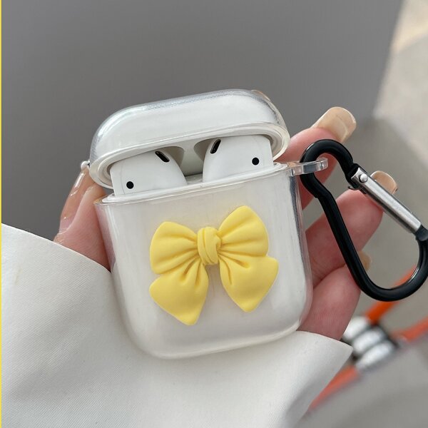 

Bowknot Decor Clear Case For Airpods, Yellow