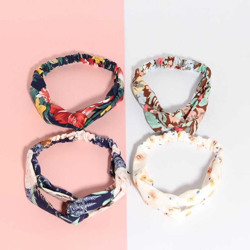 

4pcs Floral Pattern Hair Band, Multicolor