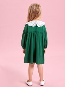 SHEIN 小女童娃娃領落肩袖洋裝 - 綠色 - 查看 2