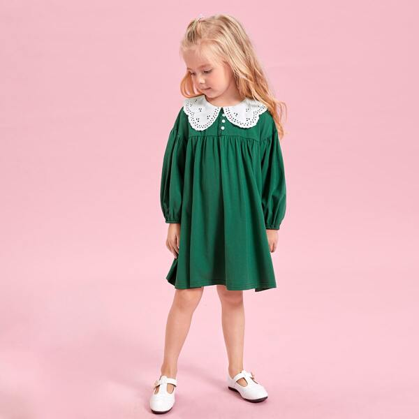 

Toddler Girls Peter-pan Collar Drop Shoulder Dress, Green