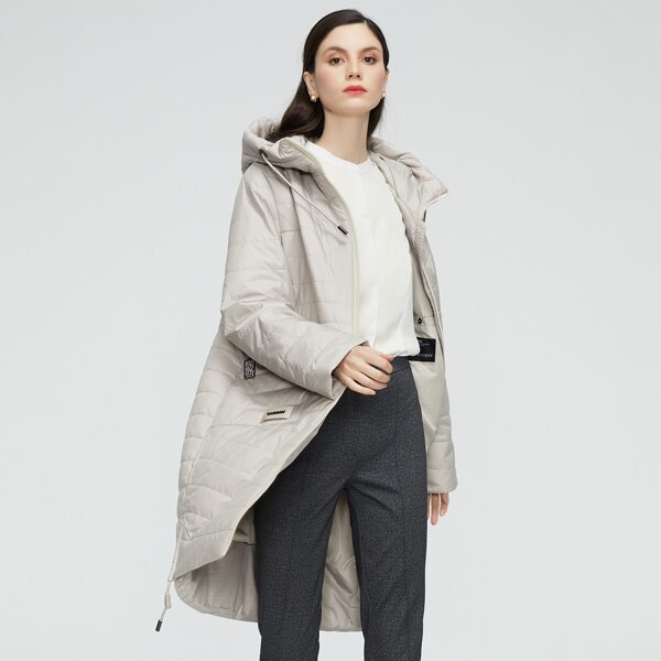 

Zipper Up Drawstring Hooded Winter Coat, Beige