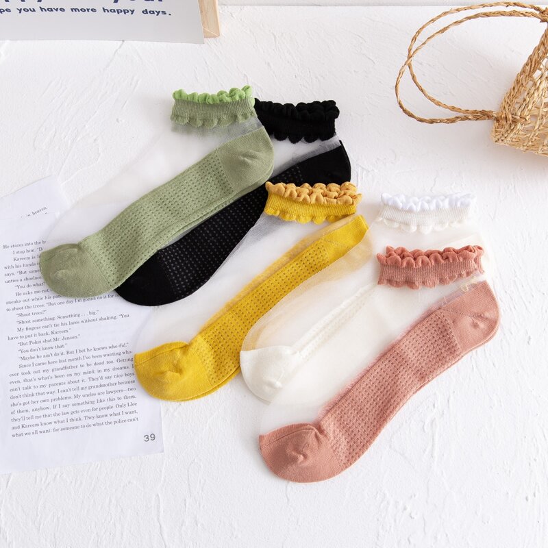 

5pairs Frill Trim Ankle Socks, Multicolor