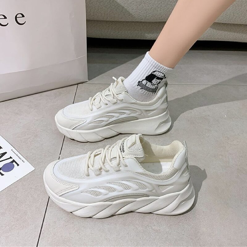 

Cut Out Lace-up Front Chunky Sneakers, Beige