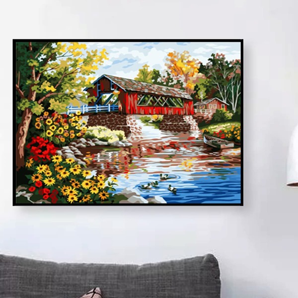 

House Pattern DIY Diamond Unframed Painting, Multicolor