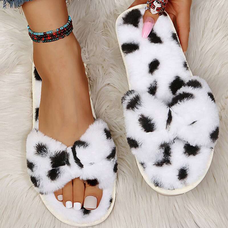 

Open Toe Fluffy Slippers, White