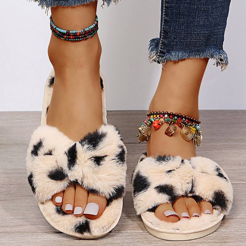 

Fluffy Open Toe Sandals, Beige