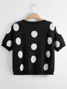 大碼波點圖案針織上衣 - 黑色 - 查看 2