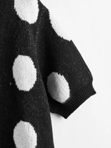 大碼波點圖案針織上衣 - 黑色 - 查看 3
