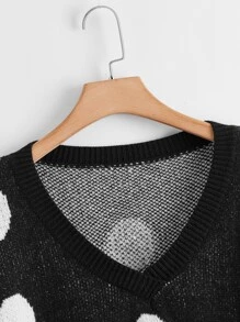 大碼波點圖案針織上衣 - 黑色 - 查看 4