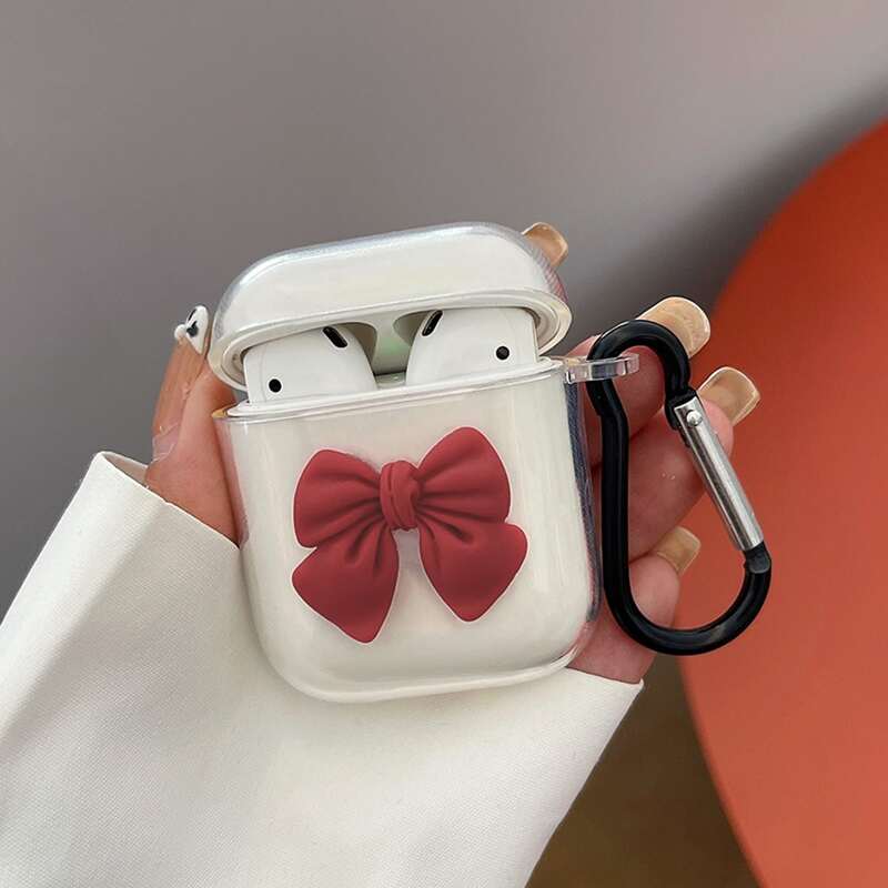 

Bowknot Decor Clear Case For Airpods, Red