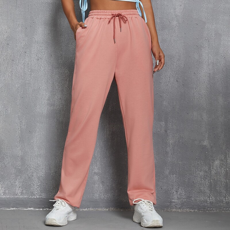 

Solid Drawstring Sports Joggers, Dusty pink